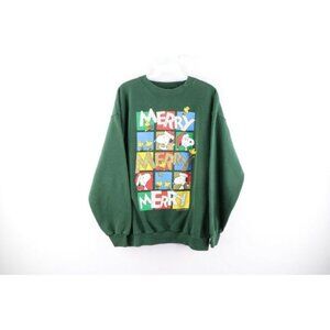 Vintage 90s Peanuts Womens XL Faded Snoopy Merry Christmas Sweatshirt Green USA
